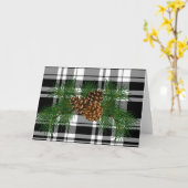 Carte Vacances noir blanc Plaid avec détail cône de pin (Fleur jaune)