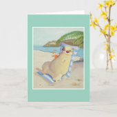 Carte Vacances Plage Chat Sous Palmier (Fleur jaune)