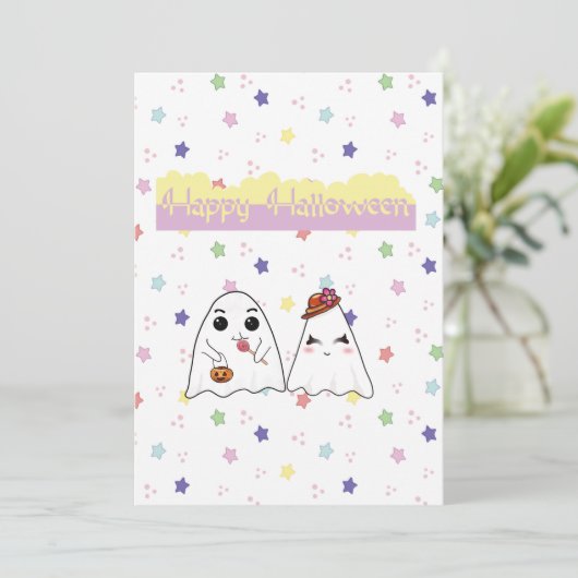 Carte Vacances Plate Halloween Doodween Ghosts (Debout devant)