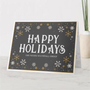 Carte Vacances simples et heureux Snowflake Gold Grey Bu