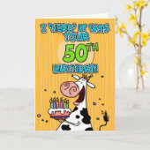 Carte vache 50 ans (Fleur jaune)