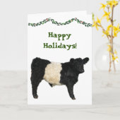 Carte Vache à Galloway ceinturée par Noël heureux Beltie (Fleur jaune)
