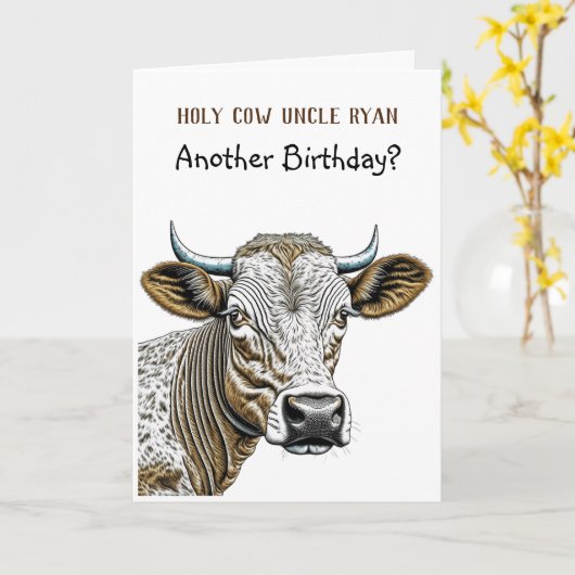 Carte Vache | Anniversaire de Funny Uncle (Fleur jaune)
