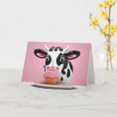 Carte Vache avec Humour Cupcake Anniversaire (Fleur jaune)