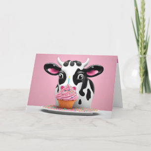 Carte Vache avec Humour Cupcake Anniversaire