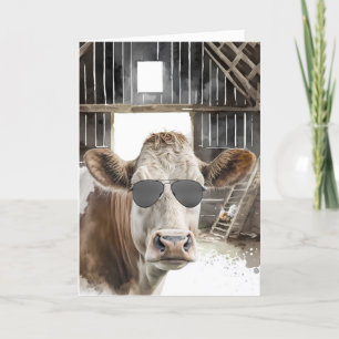 Carte Vache avec lunettes de soleil pour l'anniversaire