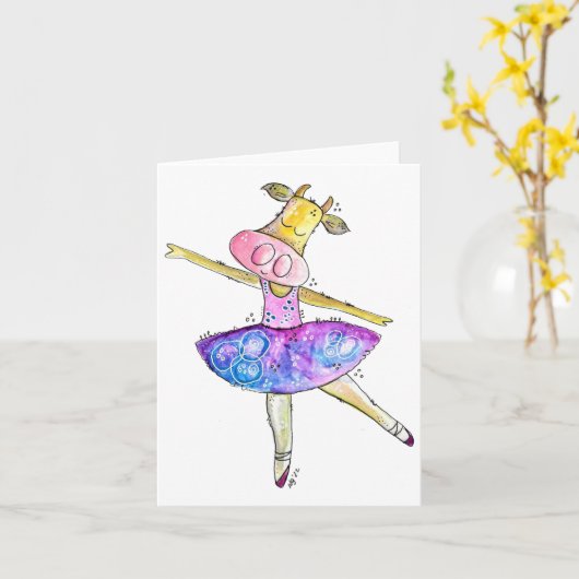 Carte Vache blanche mignonne (Fleur jaune)