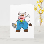 Carte Vache comme artisan avec un marteau (Fleur jaune)