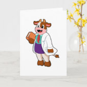 Carte Vache comme infirmière avec livre (Fleur jaune)