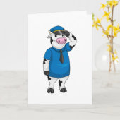 Carte Vache comme policier avec un chapeau de policier (Fleur jaune)