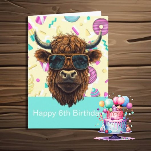Carte Vache Cool Highland BONJOUR D'ANNIVERSAIRE