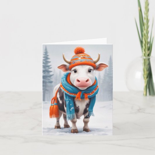 Carte Vache Cosy Hiver (Devant)