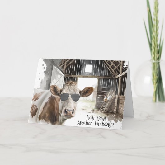 Carte Vache d'anniversaire avec lunettes de soleil Avion (Devant)