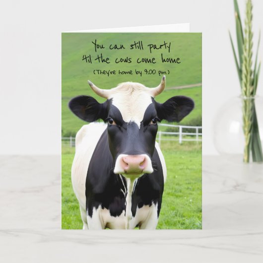 Carte Vache d'anniversaire en pâturage (Devant)