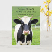 Carte Vache d'anniversaire en pâturage (Fleur jaune)