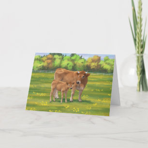 Carte Vache d'Aubrac et veau mignon dans le pâturage de 
