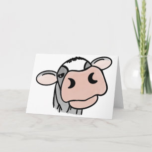 Carte vache de dessin animé noir blanc rose baiser gris