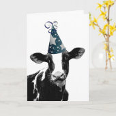 Carte Vache de fête - Célébration de style laitier (Fleur jaune)