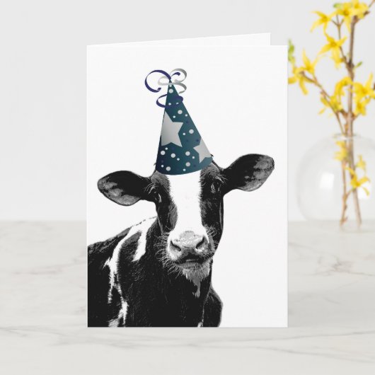 Carte Vache de fête - Fête de style laitier (Fleur jaune)