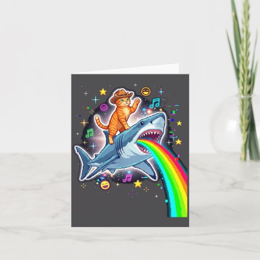 Carte Vache de l'espace Chat chevauchant Requin Arc-en-c (Devant)