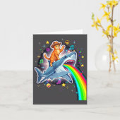 Carte Vache de l'espace Chat chevauchant Requin Arc-en-c (Fleur jaune)