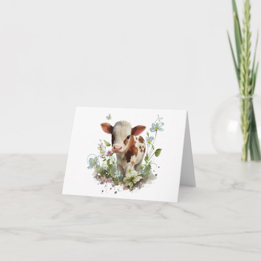Carte Vache de veau mignonne dans le champ de fleurs BLA (Devant)