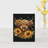 Carte Vache des Highlands avec tournesol (Fleur jaune)