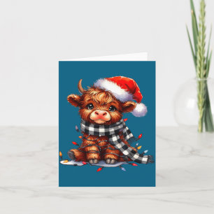 Carte Vache des Highlands chapeau de Noël de Santa Mooey