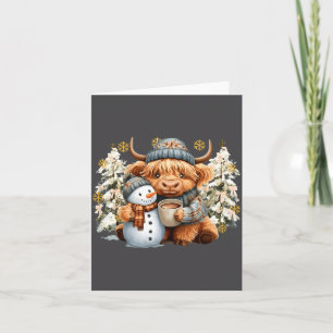 Carte Vache des Highlands mignonne avec un bonhomme de n