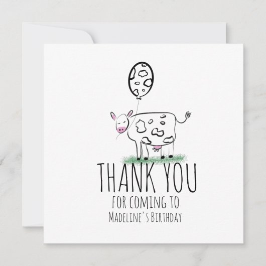 Carte Vache Doodle Ferme Animaux Anniversaire Merci de f (Devant)