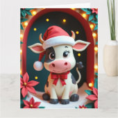 Carte Vache douce avec chapeau de Père Noël dans la scèn (Devant)