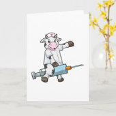 Carte Vache en infirmière avec cœur et seringue (Fleur jaune)