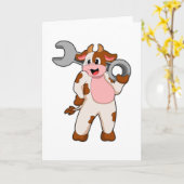 Carte Vache en mécanicien avec clé (Fleur jaune)