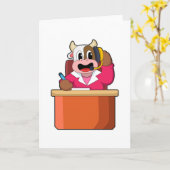 Carte Vache en secrétaire avec table (Fleur jaune)