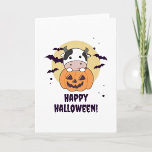 Carte Vache En Vaches mignonnes Citrouilles Bonne Hallow