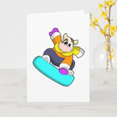 Carte Vache faisant du snowboard avec un snowboard (Fleur jaune)