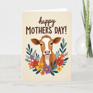 Carte vache florale de la fête des mères