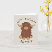 Carte Vache Highland custom mignonne et poilue (Fleur jaune)