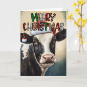 Carte Vache la plus mignonne des fêtes de Noël (Fleur jaune)