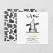 Carte Vache mignonne avec casquette Blue Party & Cravate (Devant / Derrière)