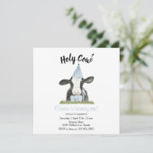 Carte Vache mignonne avec casquette Blue Party & Cravate (Debout devant)