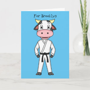 Carte Vache mignonne en combinaison kung fu