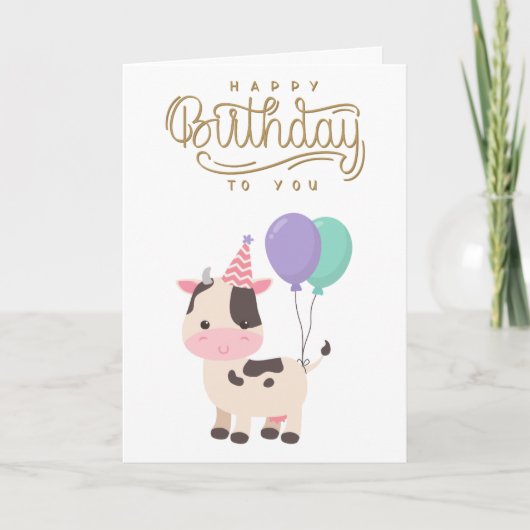 Carte Vache mignonne et amusante et ballons Joyeux anniv (Devant)