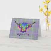 Carte Vache Rainbow Highland sur un arrière - plan tarta (Fleur jaune)