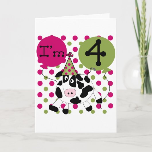 Carte Vache rose 4e Anniversaire Tshirts et cadeaux (Devant)