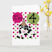 Carte Vache rose 4e Anniversaire Tshirts et cadeaux (Fleur jaune)