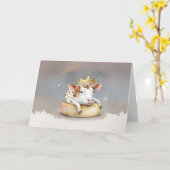 Carte Vache royale rêvant sur le trône du fromage (Fleur jaune)