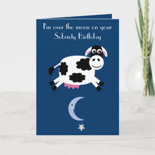 Carte Vache Sautant au-dessus de la lune Sobriety Birthd