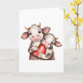 Carte Vaches adorables pour la Saint-Valentin (Fleur jaune)