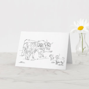 Carte Vaches des Highlands avec des chiens Scottie